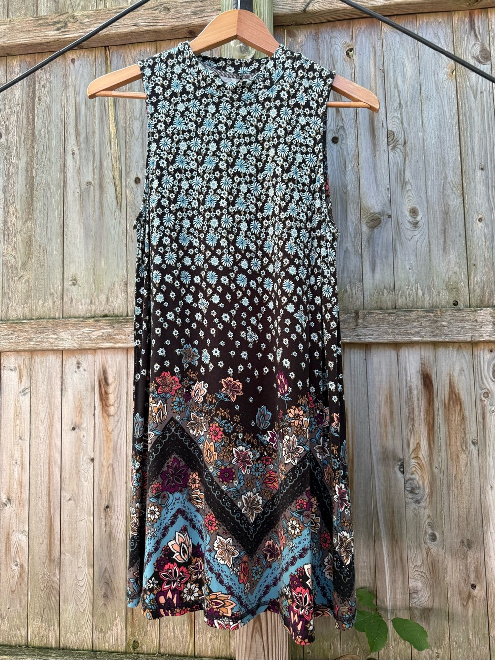 O'Neill Floral Mock Neck Jersey Tunic Dress Bohemian Beach Vacation Stretch Cute